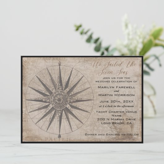 Nautische oceaan jacht bruiloft kaart (Staand voorkant)