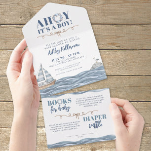 Nautische Oceaan Jongens Baby Shower All In One Uitnodiging
