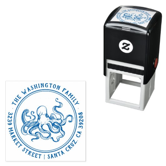 nautische octopus familienaam rond retour adres zelfinktende stempel (In situ)