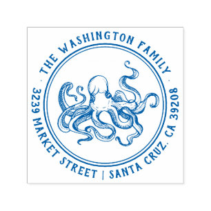 nautische octopus familienaam rond retour adres zelfinktende stempel