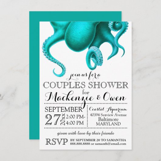 nautische octopus koppels douchen kaart (Voorkant / Achterkant)