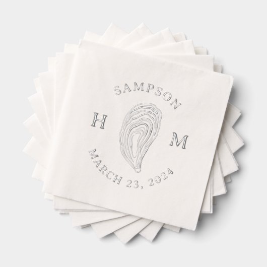 Nautische Oester Shell Monogram met Naam Datum Folie Servetten (Insitu (Gestapeld))