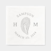 Nautische Oester Shell Monogram met Naam Datum Folie Servetten (Voorkant)