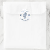 Nautische Oester Shell Monogram met Naam Datum Ronde Sticker (Tas)