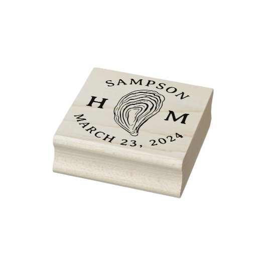 Nautische Oester Shell Monogram met Naam Datum Rubberstempel (Stempel)