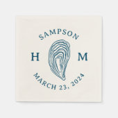 Nautische Oester Shell Monogram met Naam Datum Servet (Voorkant)
