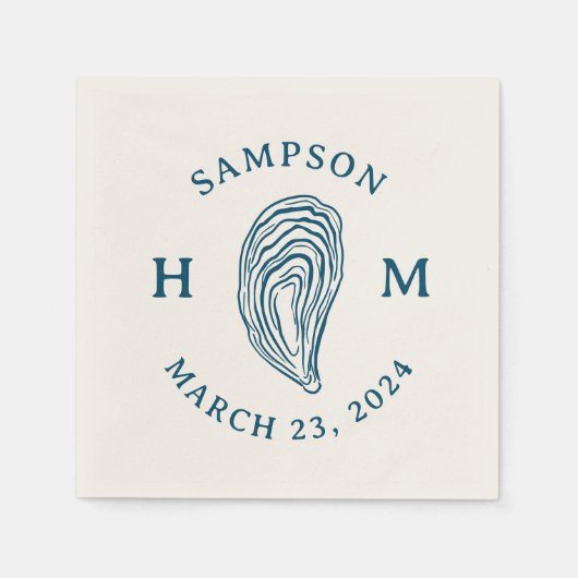 Nautische Oester Shell Monogram met Naam Datum Servet (Voorkant)
