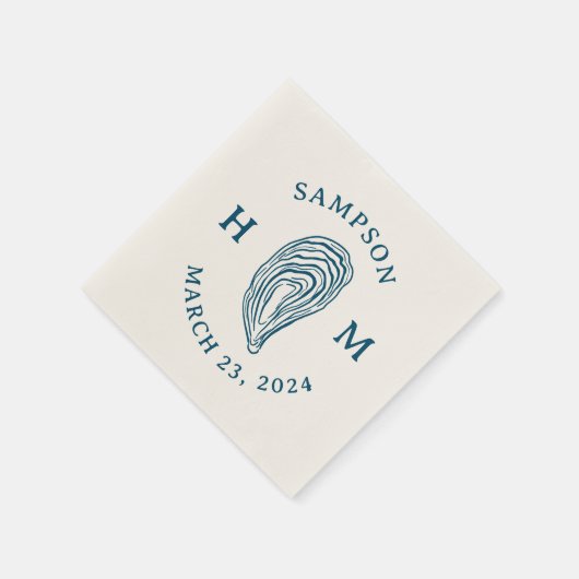 Nautische Oester Shell Monogram met Naam Datum Servet (Hoek)
