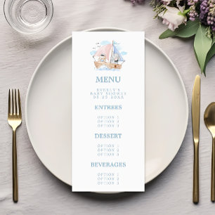 Nautische Olifant Beer Waterverf Schip Baby Shower Menu