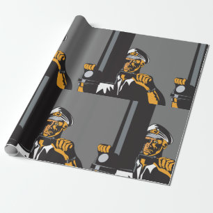 Nautische onderzeebootkapitein met periscoop cadeaupapier