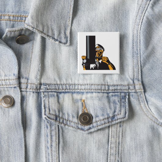 Nautische onderzeebootkapitein met periscoop vierkante button 5,1 cm (In situ)