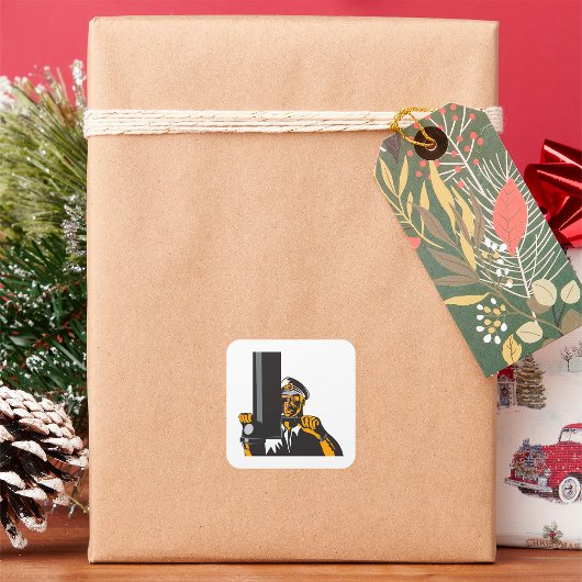 Nautische onderzeebootkapitein met periscoop vierkante sticker