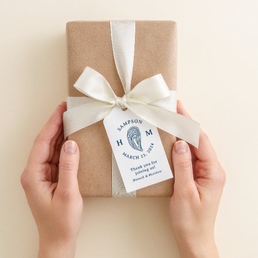 Nautische Oyster Shell Monogram Bedankt Cadeaulabel
