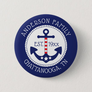 Nautische Patriottische Anker Familienaam Ronde Button 5,7 Cm
