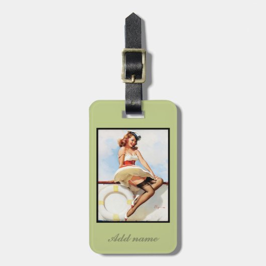 nautische pin-up met gegaufreerd monogram bagagelabel (Voorkant verticaal)