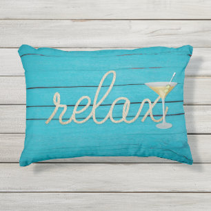 Nautische relax touw op aqua hout met martini buitenkussen