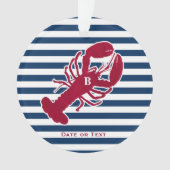 Nautische rode kreeft monogram gestreept Kerstmis Ornament (voorkant)