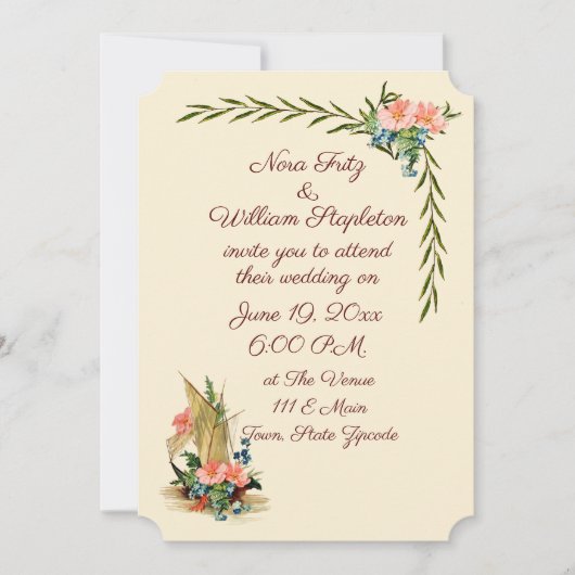  nautische romantische zeilboot met bloemen kaart (Voorkant)