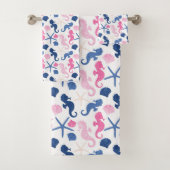 NAUTISCHE ROZE BLAUWE SCHELPEN ZEEPAARDJES BAD HANDDOEK (Insitu)