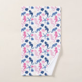 NAUTISCHE ROZE BLAUWE SCHELPEN ZEEPAARDJES BAD HANDDOEK (Handdoek)