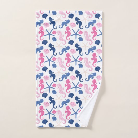 NAUTISCHE ROZE BLAUWE SCHELPEN ZEEPAARDJES BAD HANDDOEK (Handdoek)