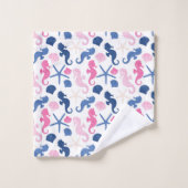 NAUTISCHE ROZE BLAUWE SCHELPEN ZEEPAARDJES BAD HANDDOEK (Wasdoekje)