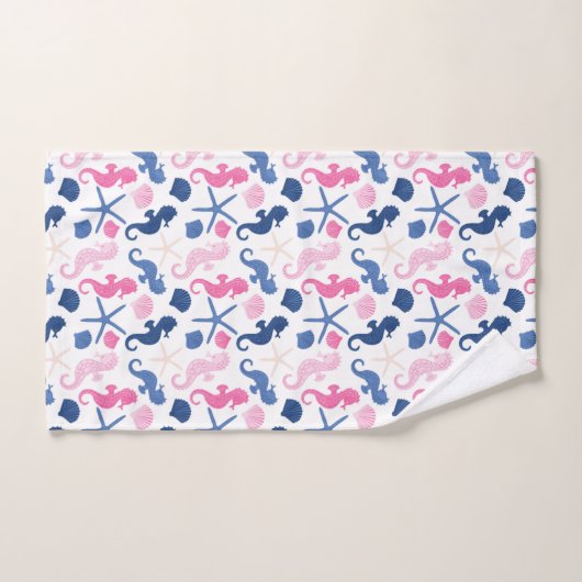 NAUTISCHE ROZE BLAUWE SCHELPEN ZEEPAARDJES BAD HANDDOEK (Handdoek)