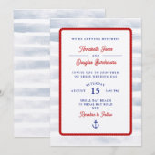 Nautische Rustieke Witte Streep Waterverf Wedding Kaart (Voorkant / Achterkant)