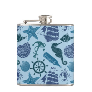 Nautische schaduwen van blauw patroon heupfles