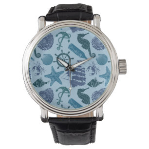Nautische schaduwen van blauw patroon horloge