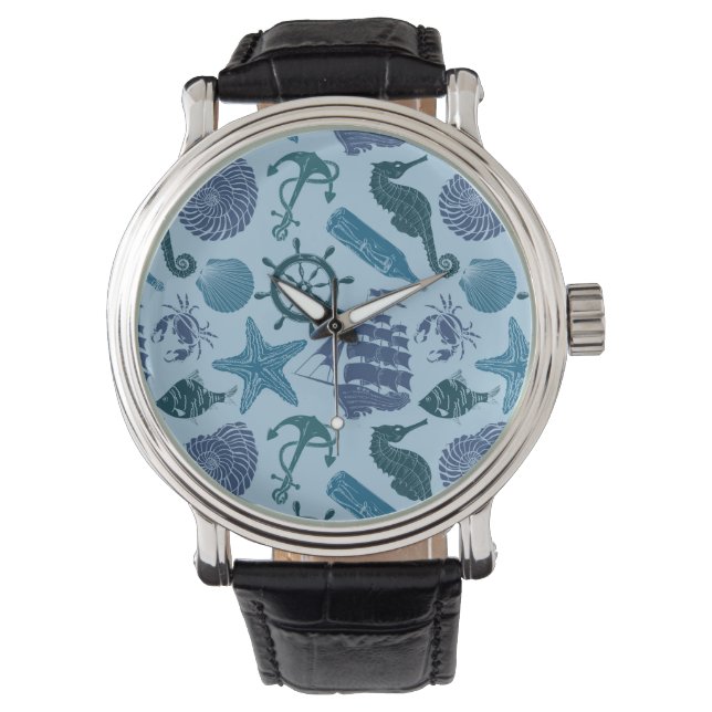 Nautische schaduwen van blauw patroon horloge (Voorkant)