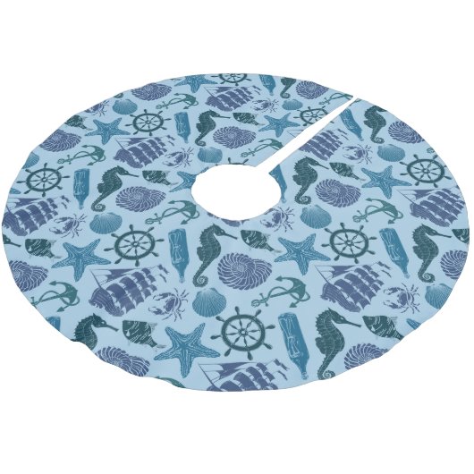 Nautische schaduwen van blauw patroon kerstboom rok (Gekanteld)