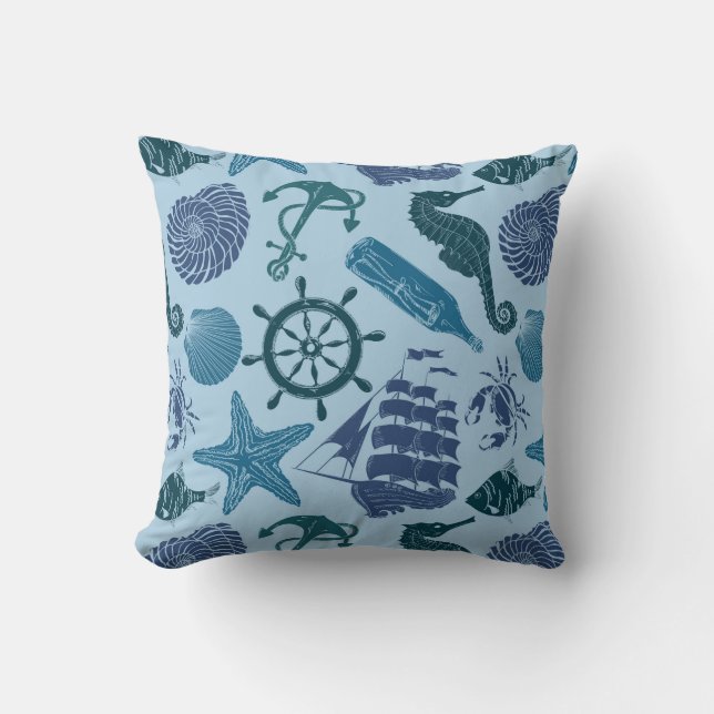 Nautische schaduwen van blauw patroon kussen (Voorkant)