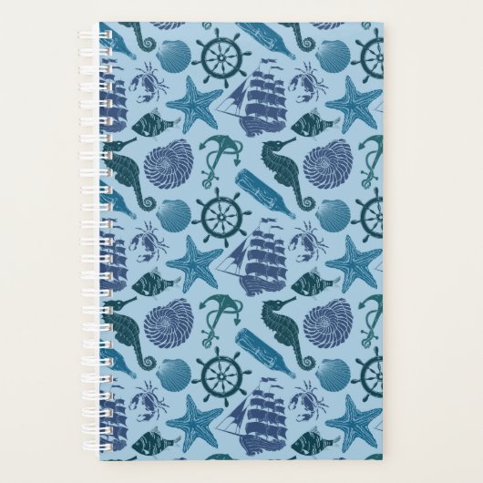 Nautische schaduwen van blauw patroon planner (Voorkant)