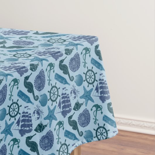 Nautische schaduwen van blauw patroon tafelkleed (Voorbeeld)