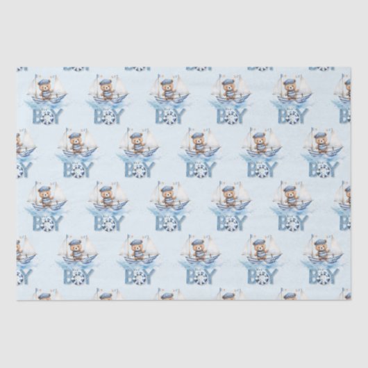 Nautische Schattigee teddybeer Blue Boat Het is ee Tissuepapier (Voorkant)