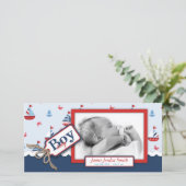 Nautische schepen Ahoy! geboorteaankondiging Aankondiging (Staand voorkant)