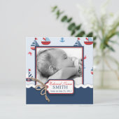 Nautische schepen Ahoy! Geboorteaankondiging SQ Kaart (Staand voorkant)