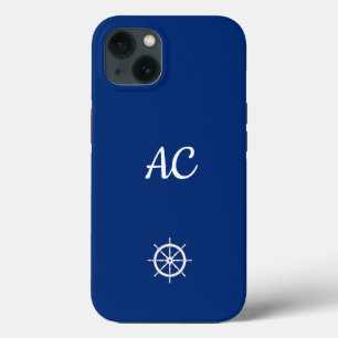 Nautische Schepen Wiel Blauw+Wit (Personaliseer) iPhone 13 Hoesje