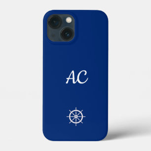 Nautische Schepen Wiel Blauw+Wit (Personaliseer) iPhone 13 Mini Hoesje
