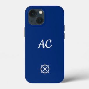 Nautische Schepen Wiel Blauw+Wit (Personaliseer) iPhone 13 Mini Hoesje