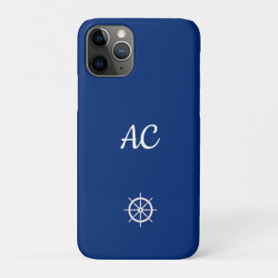 Nautische Schepen Wiel Blauw+Wit (Personaliseer) iPhone 11 Pro Hoesje