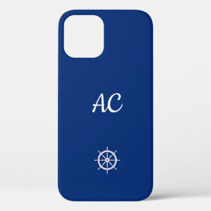 Nautische Schepen Wiel Blauw+Wit (Personaliseer) iPhone 12 Hoesje