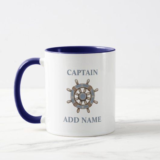 Nautische Schepen Wiel Helm Custom Kapitein Naam Mok (Links)