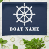 Nautische Schepen Wiel Helm Rope Uw Boot Naam Blau Theedoek (Gevouwen)