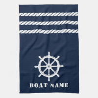 Nautische Schepen Wiel Helm Rope Uw Boot Naam Blau