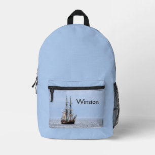 Nautische schoener blauwe luchten persoonlijk bedrukte rugzak
