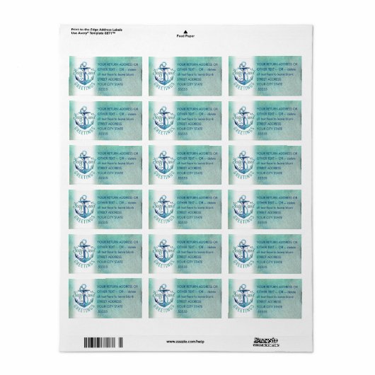 Nautische "SEAson's Groeten" Waterverf Etiket (Full Sheet)