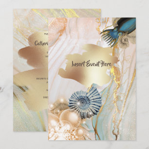 Nautische shell octopus marmeren goud waterverf kaart