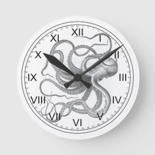 Nautische steampunk octopus kraken tekening ronde klok
